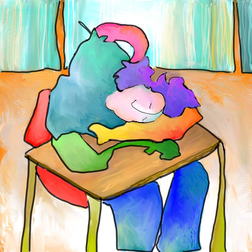 student napping on the desk.